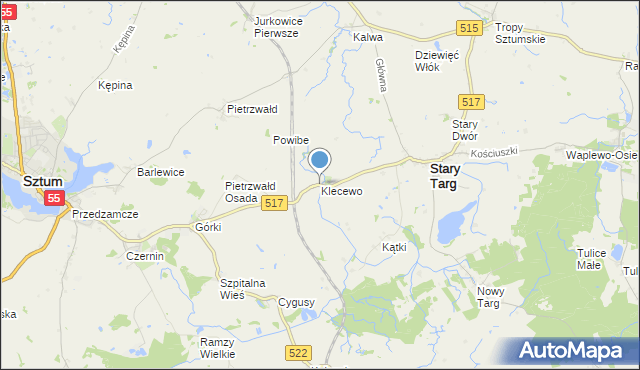 mapa Klecewo, Klecewo gmina Stary Targ na mapie Targeo